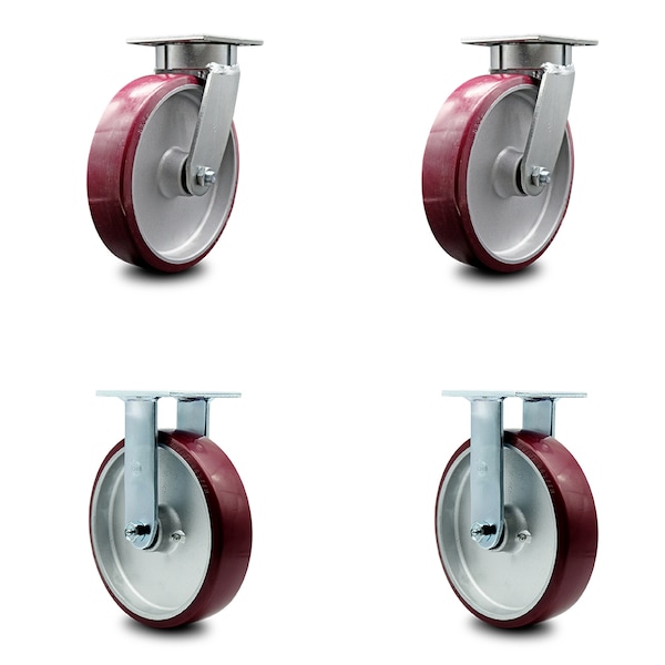 8 Inch Kingpinless Poly on Aluminum Wheel Swivel Caster Swivel 2 Rigid, 2PK